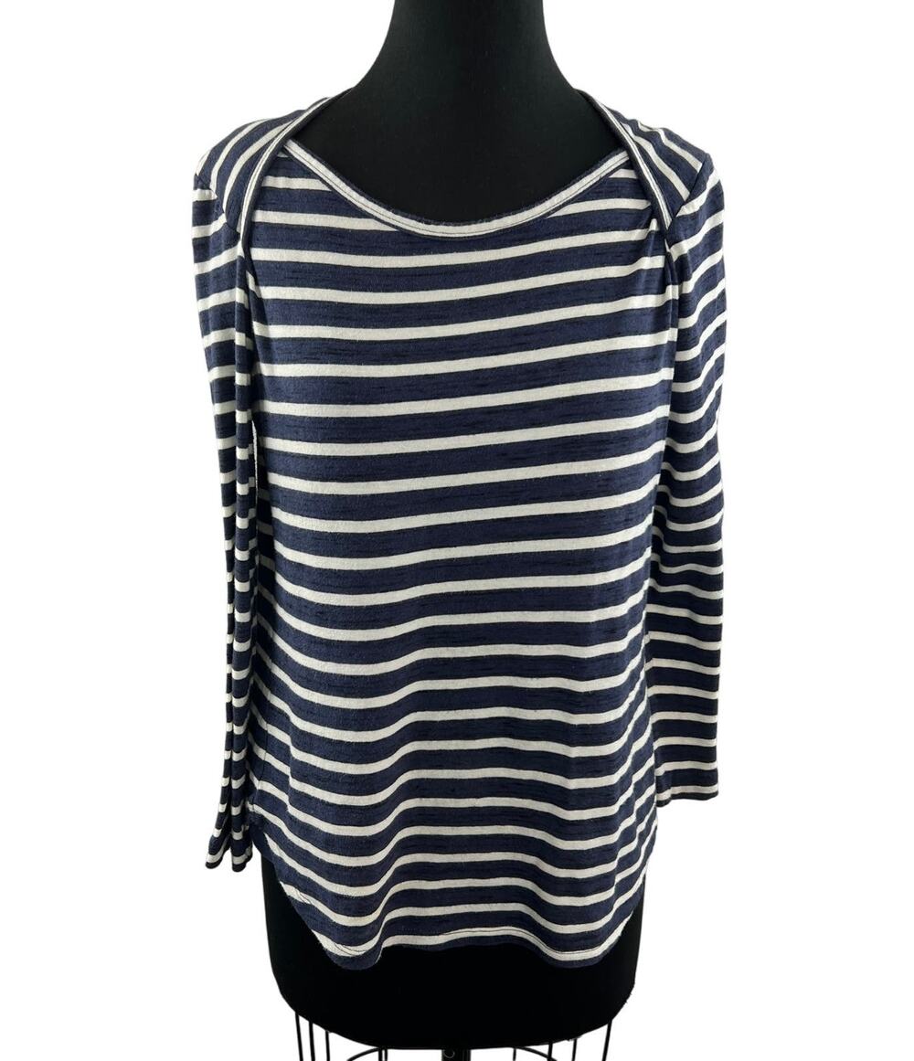 SEA New York Blue White Top Striped Printed Cotton Round Neck Knit Size Medium M